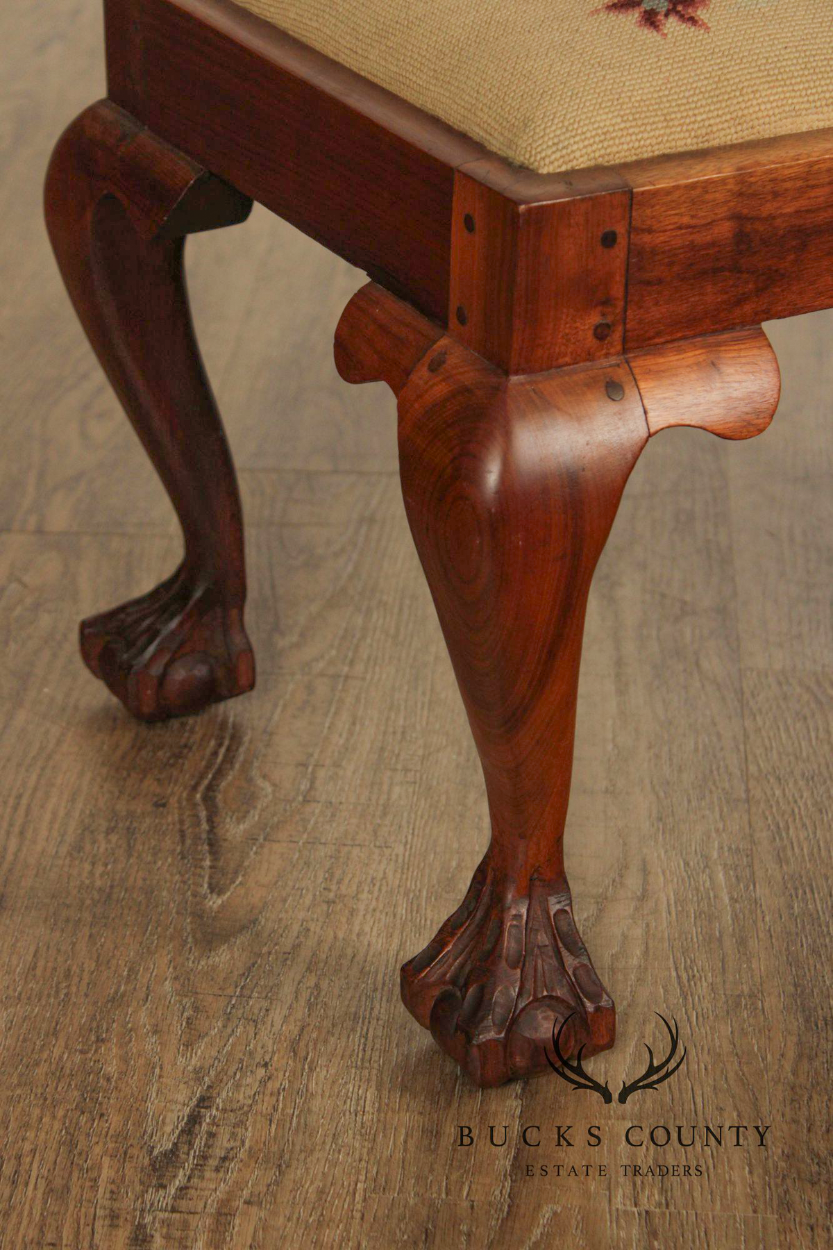 Chippendale Style Carved Mahogany Needlepoint Footstool