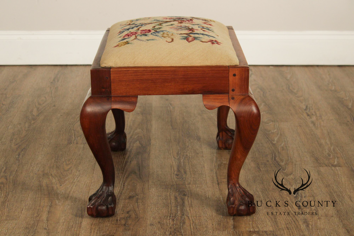 Chippendale Style Carved Mahogany Needlepoint Footstool