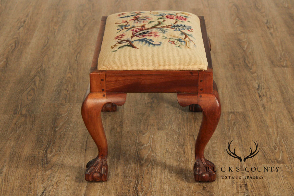 Chippendale Style Carved Mahogany Needlepoint Footstool