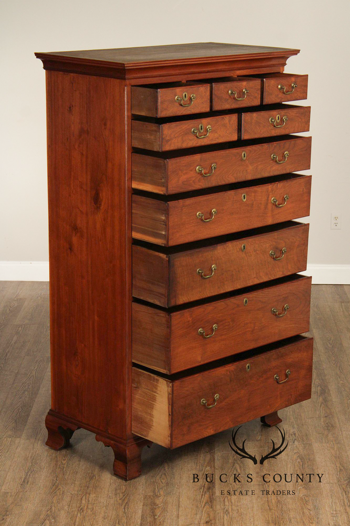 Antique American Chippendale Style Walnut Tall Chest of Drawers