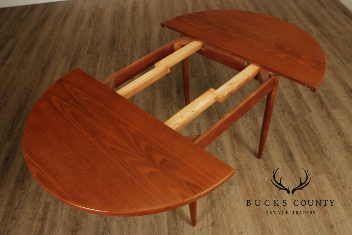 Dux Swedish Modern Teak Expandable Round Dining Table