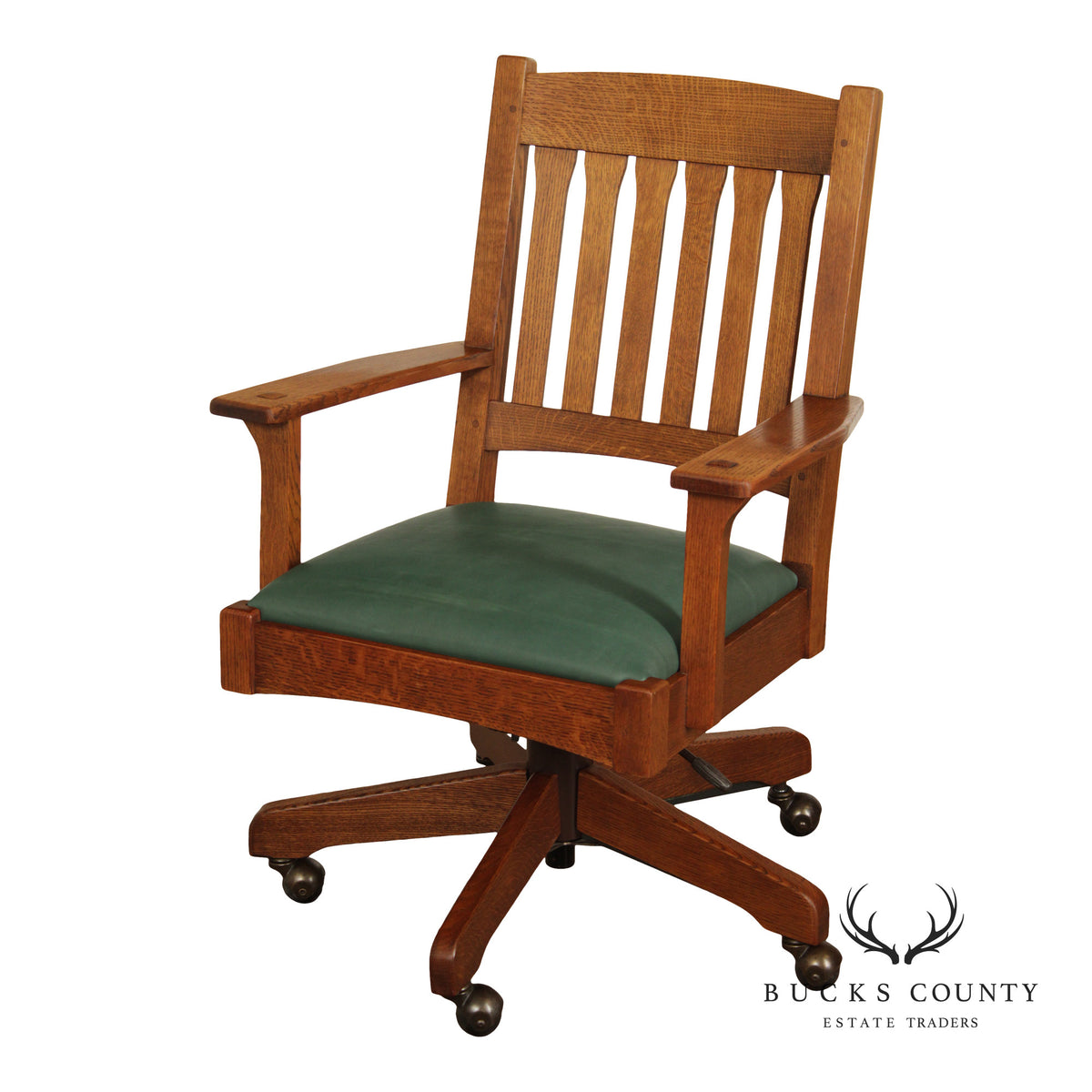 Stickley Mission Collection Oak and Leather Swivel Tilt Desk Chair