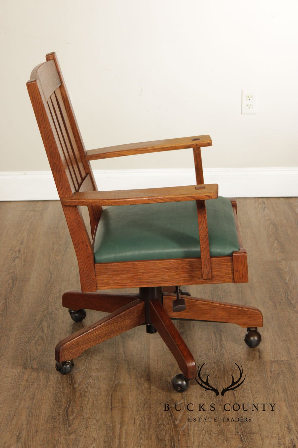 Stickley Mission Collection Oak and Leather Swivel Tilt Desk Chair