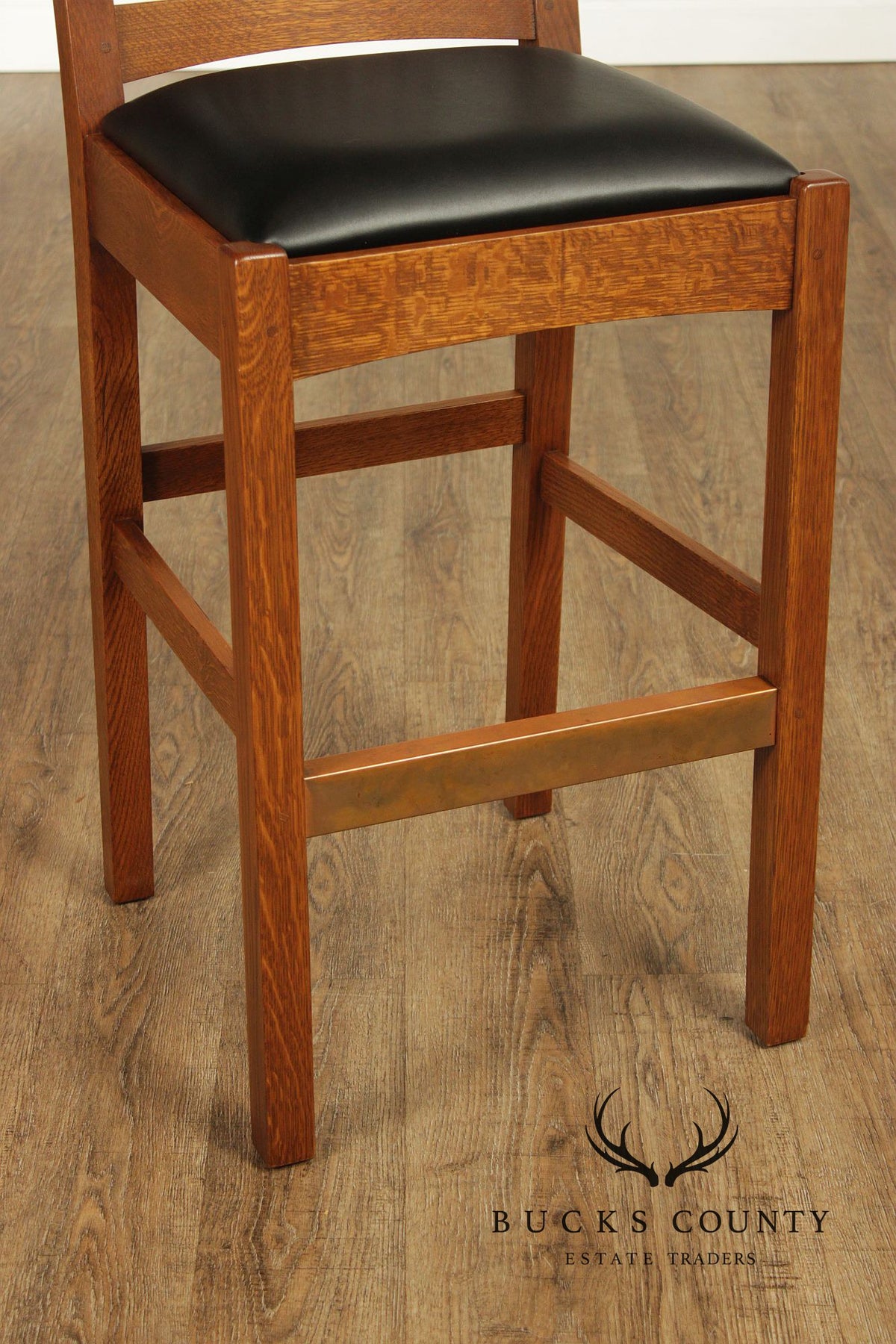Stickley Mission Collection Oak Set Of Three Bar Stools