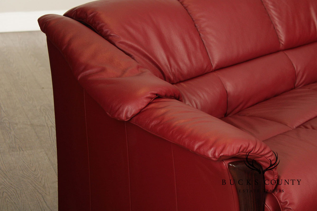 Ekornes Stressless Red Leather Loveseat Sofa