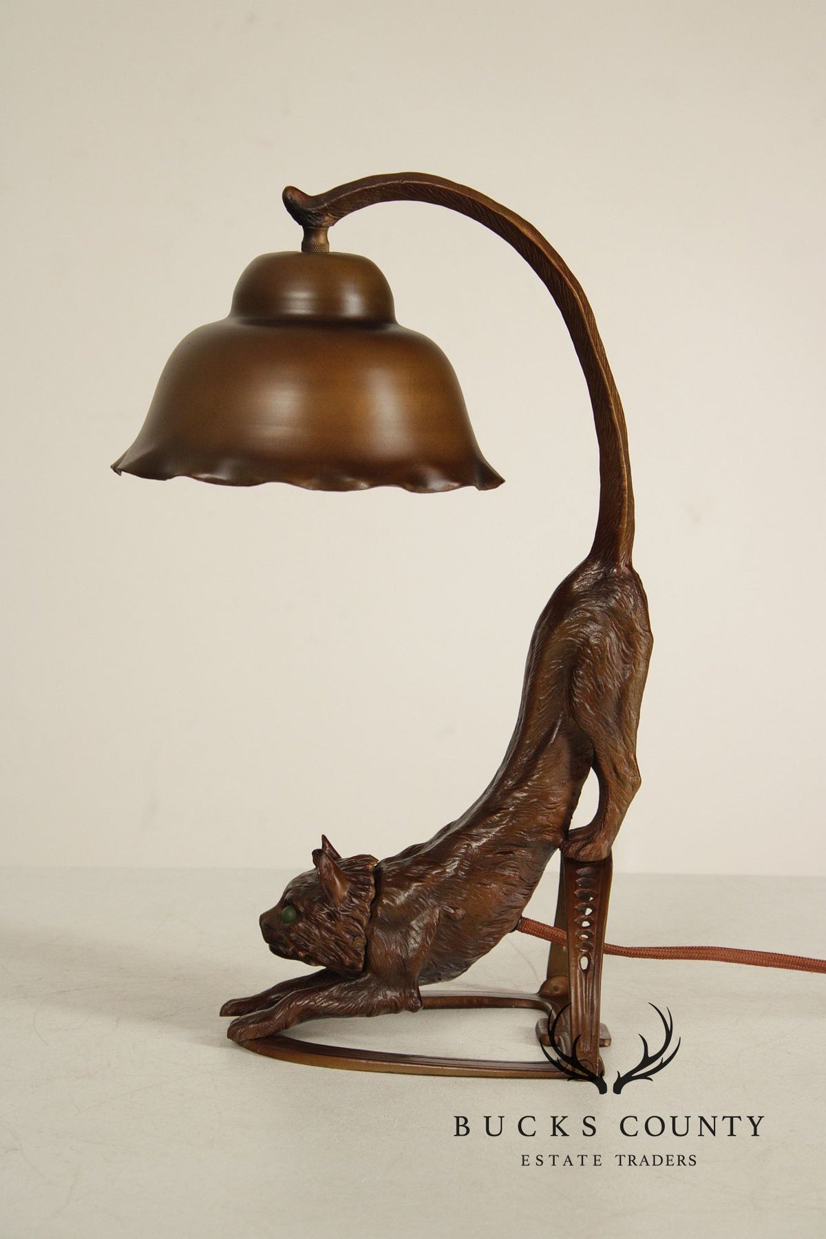 Art Deco Style Pair of Bronze Cat Desk Lamps