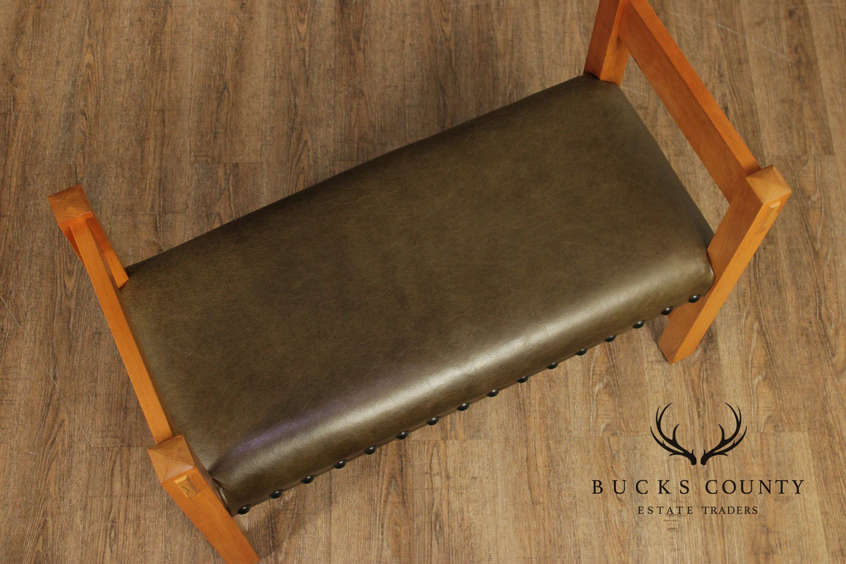Stickley Mission Collection Cherry and Leather Bench