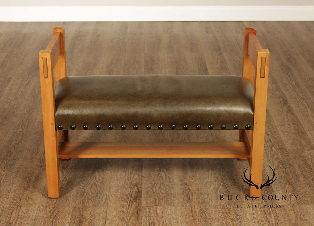 Stickley Mission Collection Cherry and Leather Bench