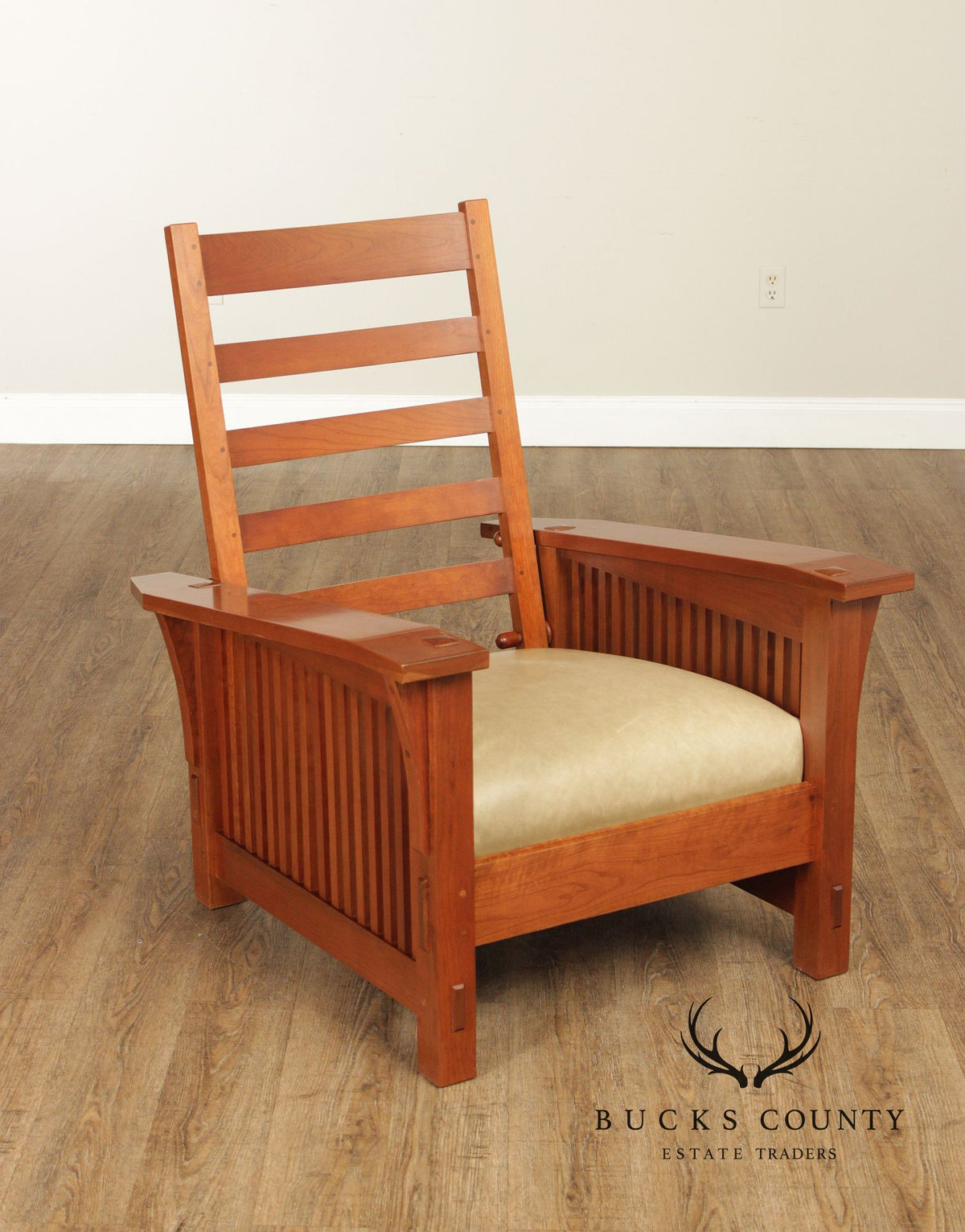 Stickley Mission Collection Cherry Bent Arm Morris Chair and Ottoman