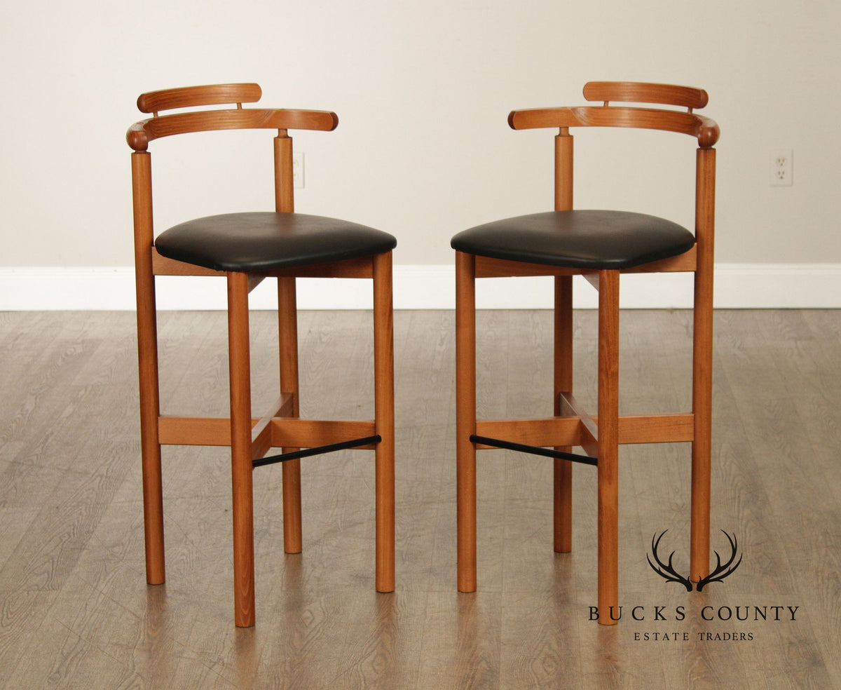 Findahls Møbelfabrik Danish Modern Pair Beech Wood Bar Stools