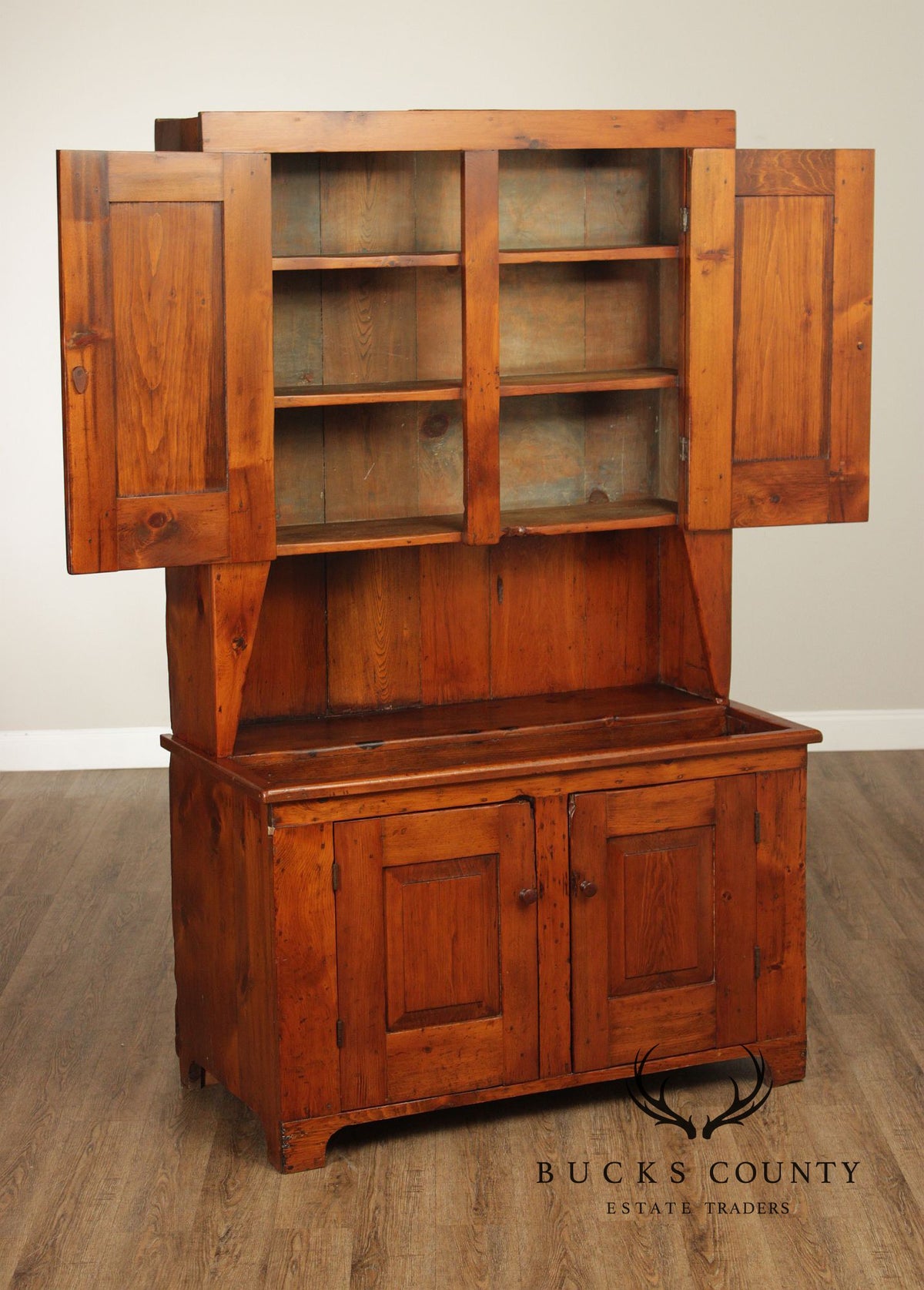 Antique American Pine Deep Stepback Cupboard