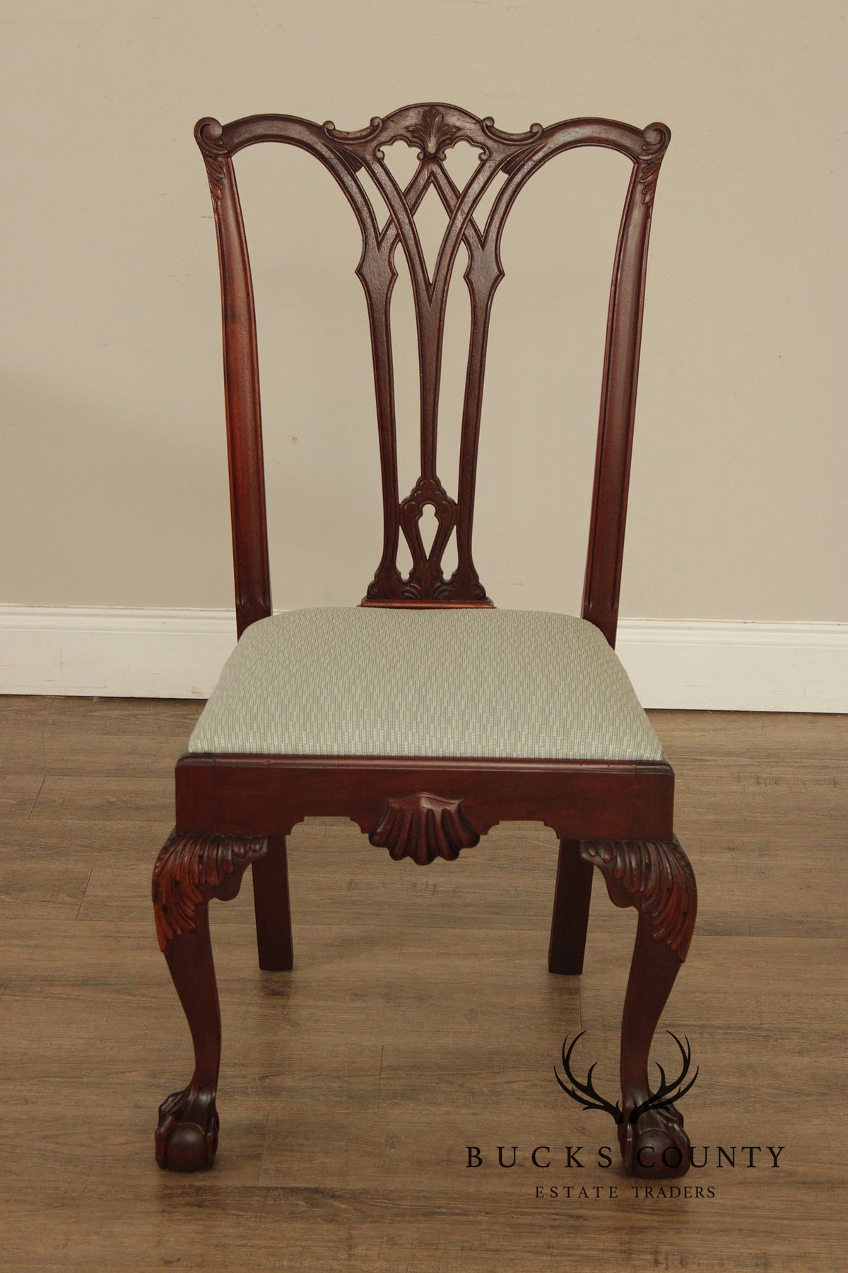 Antique Chippendale Style Set of Six Carved Mahogany Dining Chairs