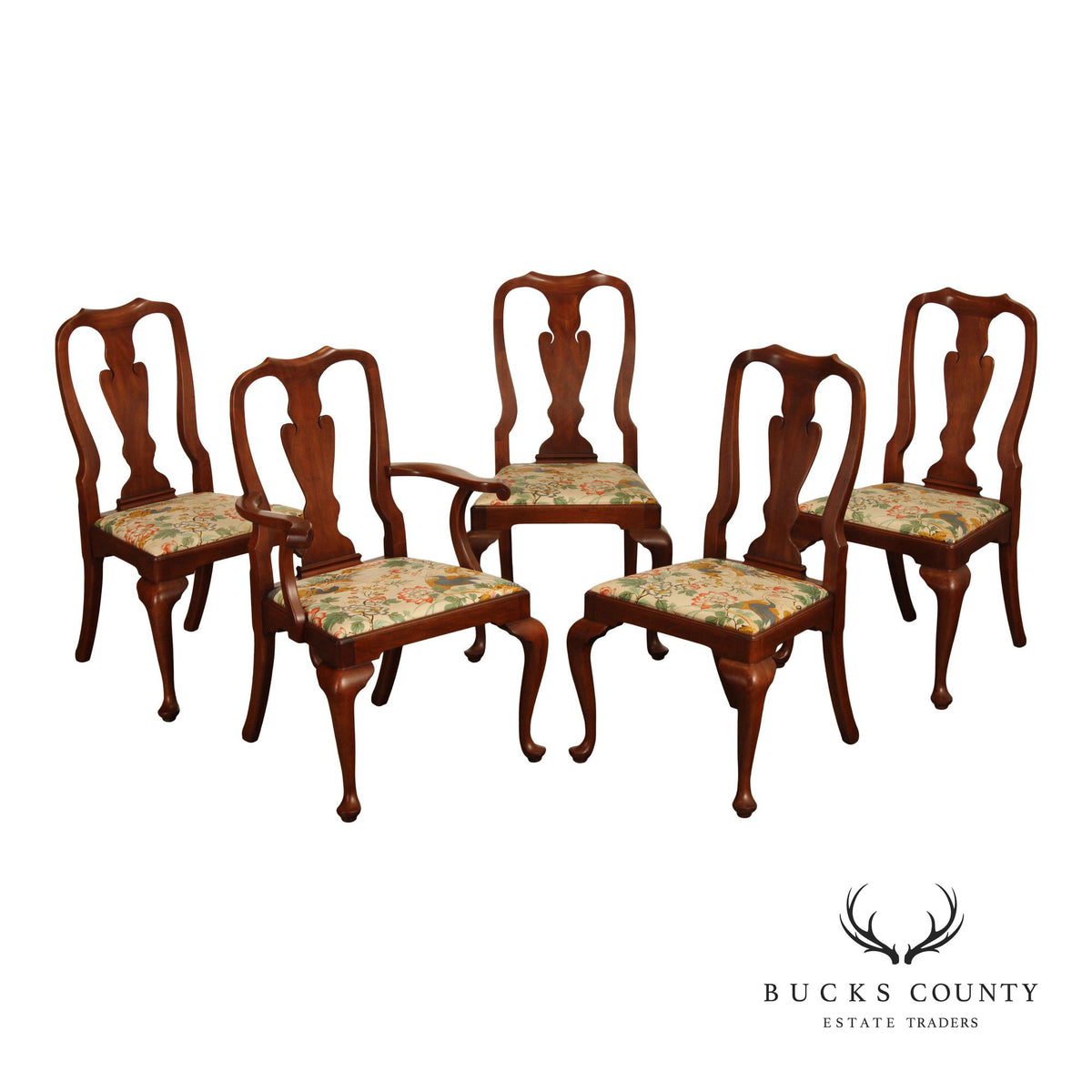 Henkel Harris Queen Anne Style Vintage Set of Five Cherry Dining Chairs