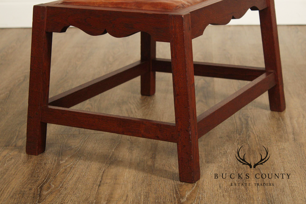 Arts & Crafts Leather Seat Oak Stool