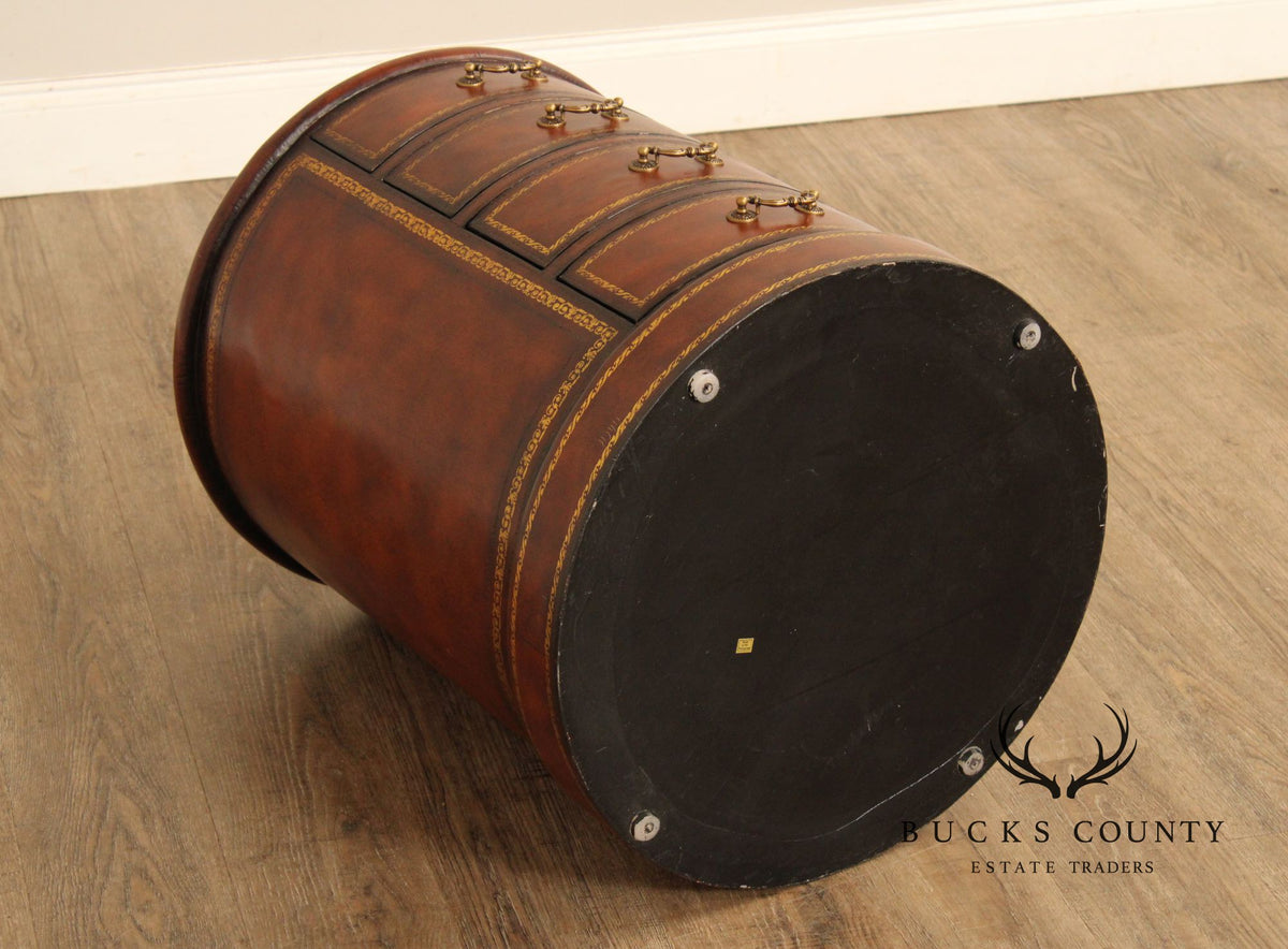 Regency Style Leather Wrapped Drum Table