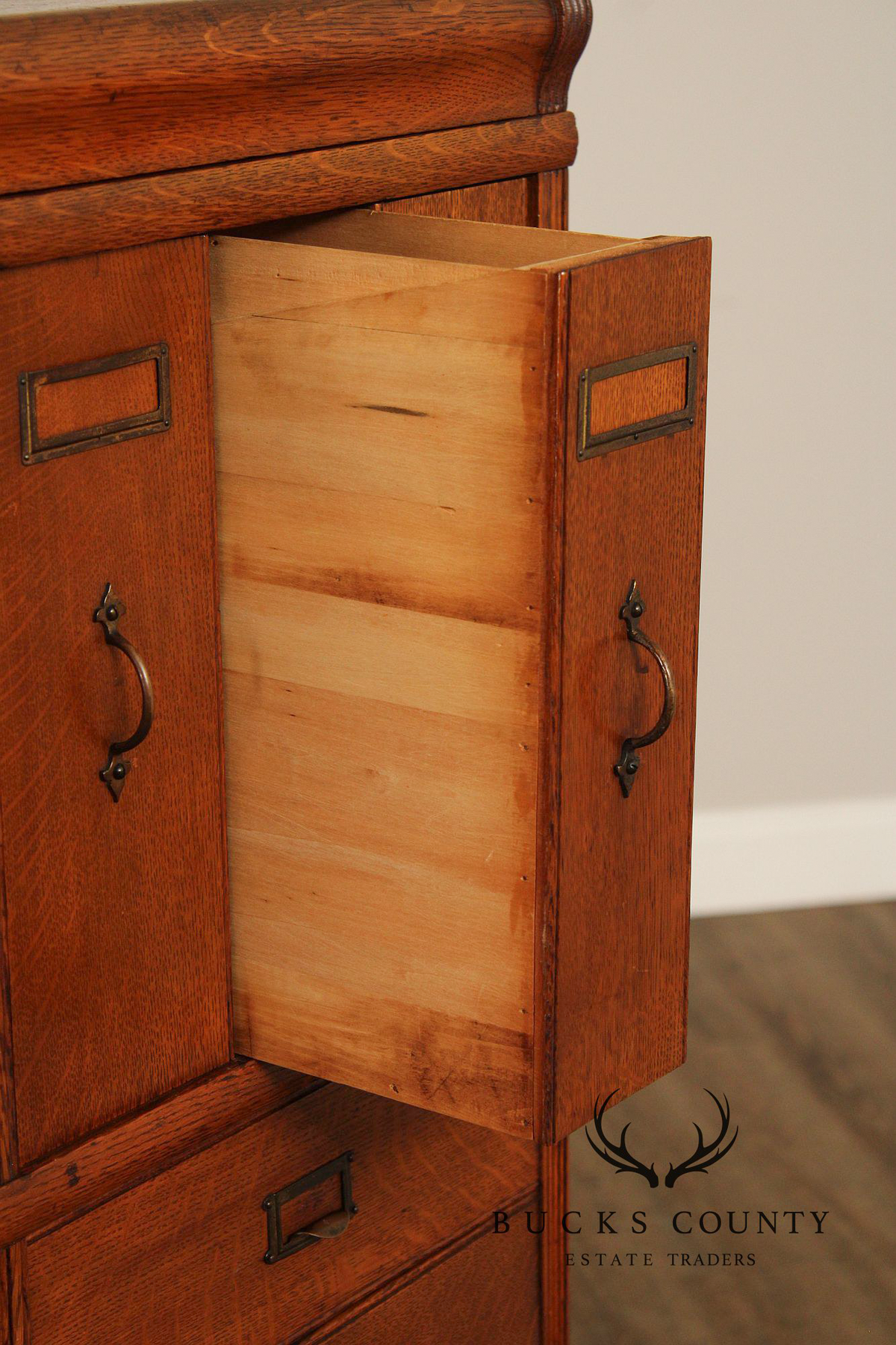 Antique Oak Multi Drawer Stacking Library File Cabinet