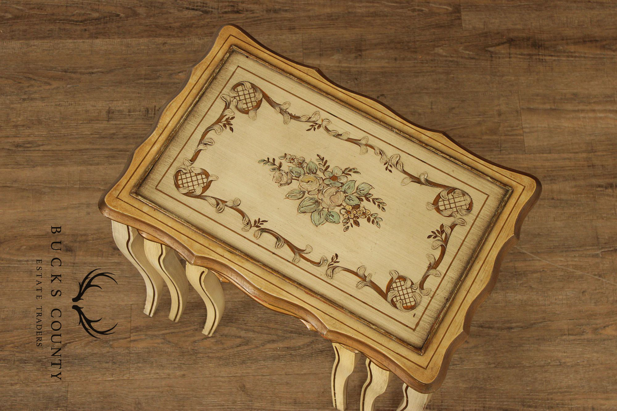 French Provincial Style Set of Three Painted Nesting tables