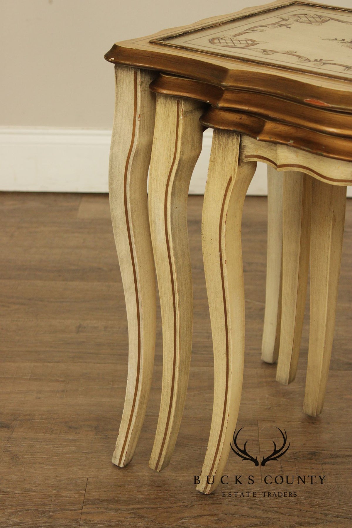 French Provincial Style Set of Three Painted Nesting tables