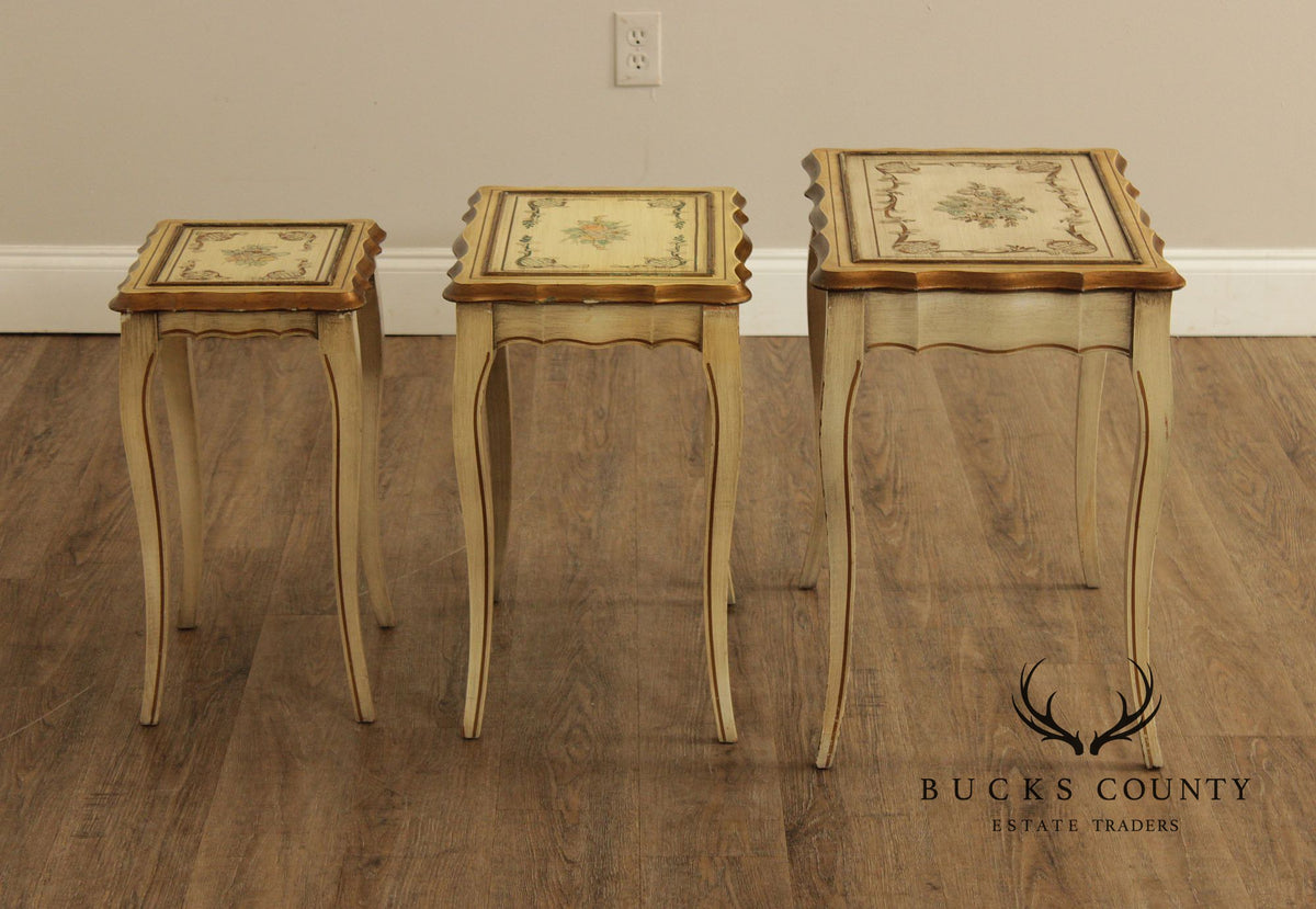 French Provincial Style Set of Three Painted Nesting tables