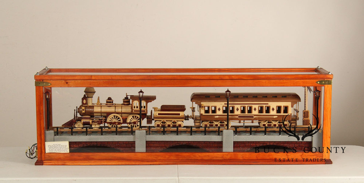 Philip Jacoby Carved Wood Model Train in Display Case