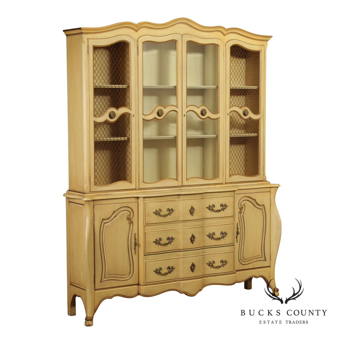 French Provincial Style Vintage Painted China Cabinet