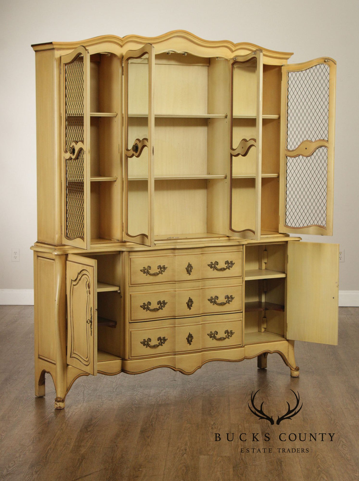 French Provincial Style Vintage Painted China Cabinet