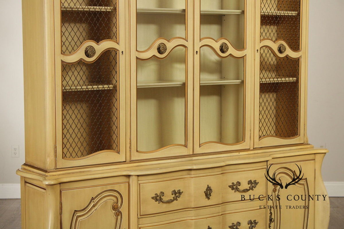 French Provincial Style Vintage Painted China Cabinet