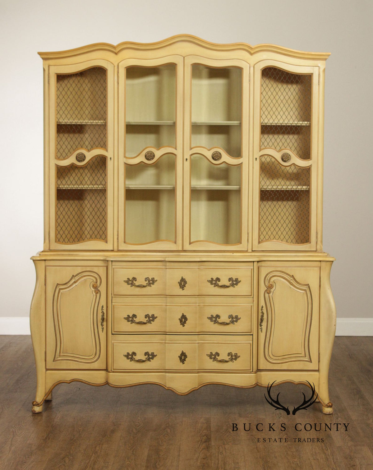 French Provincial Style Vintage Painted China Cabinet