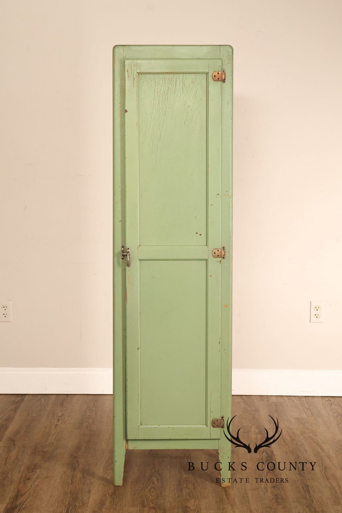 Vintage Painted Green Primitive Tall Storage Chimney Cabinet