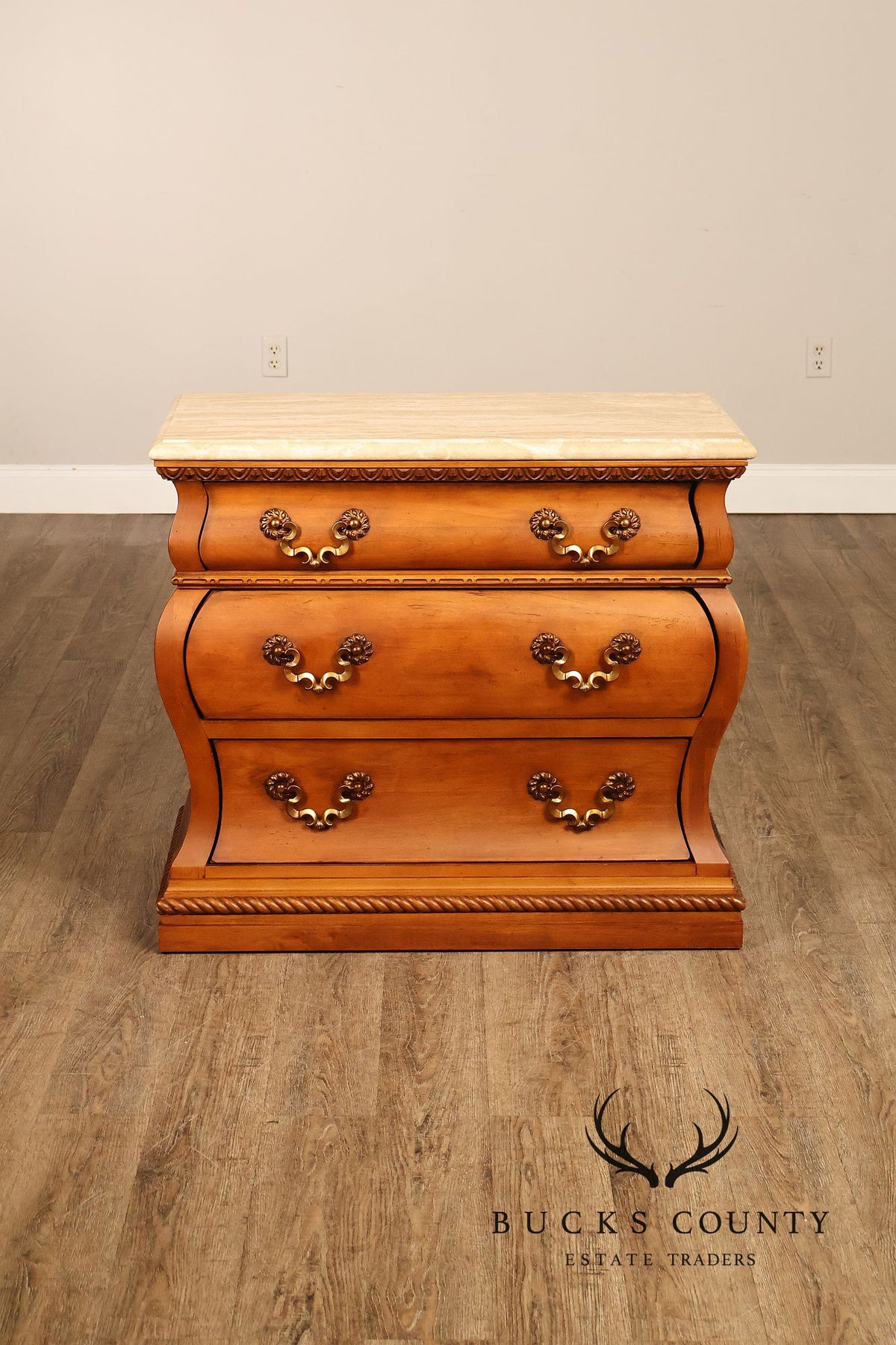 Century Furniture Baroque Style Marble Top Bombe Chest Of Drawersd