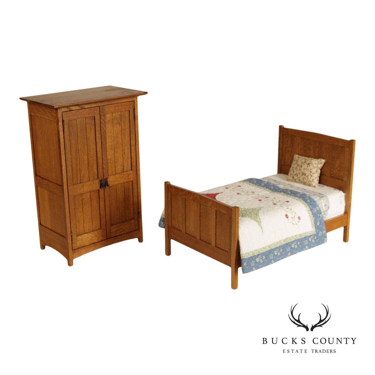 Stickley T.C. Timber Mission Oak Doll Furniture Collection Miniature Bed & Wardrobe Set