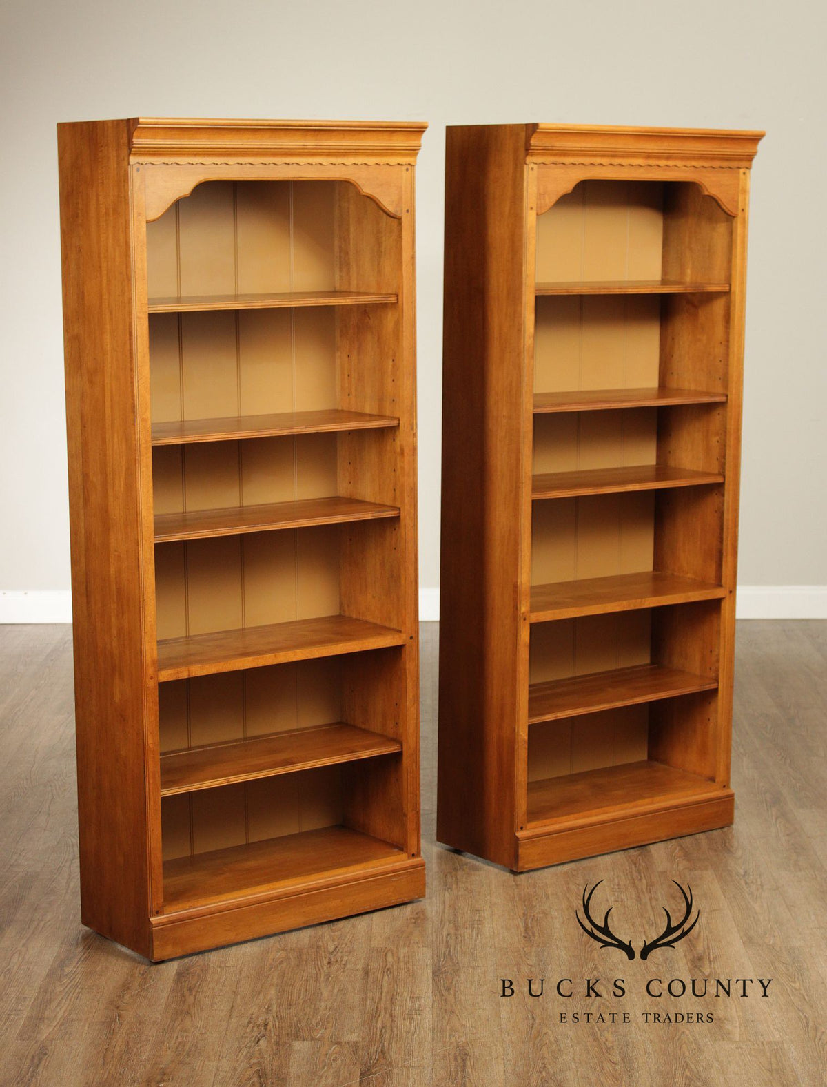 Ethan Allen 1776 Collection Traditional Maple Pair Of Tall Open Bookcases