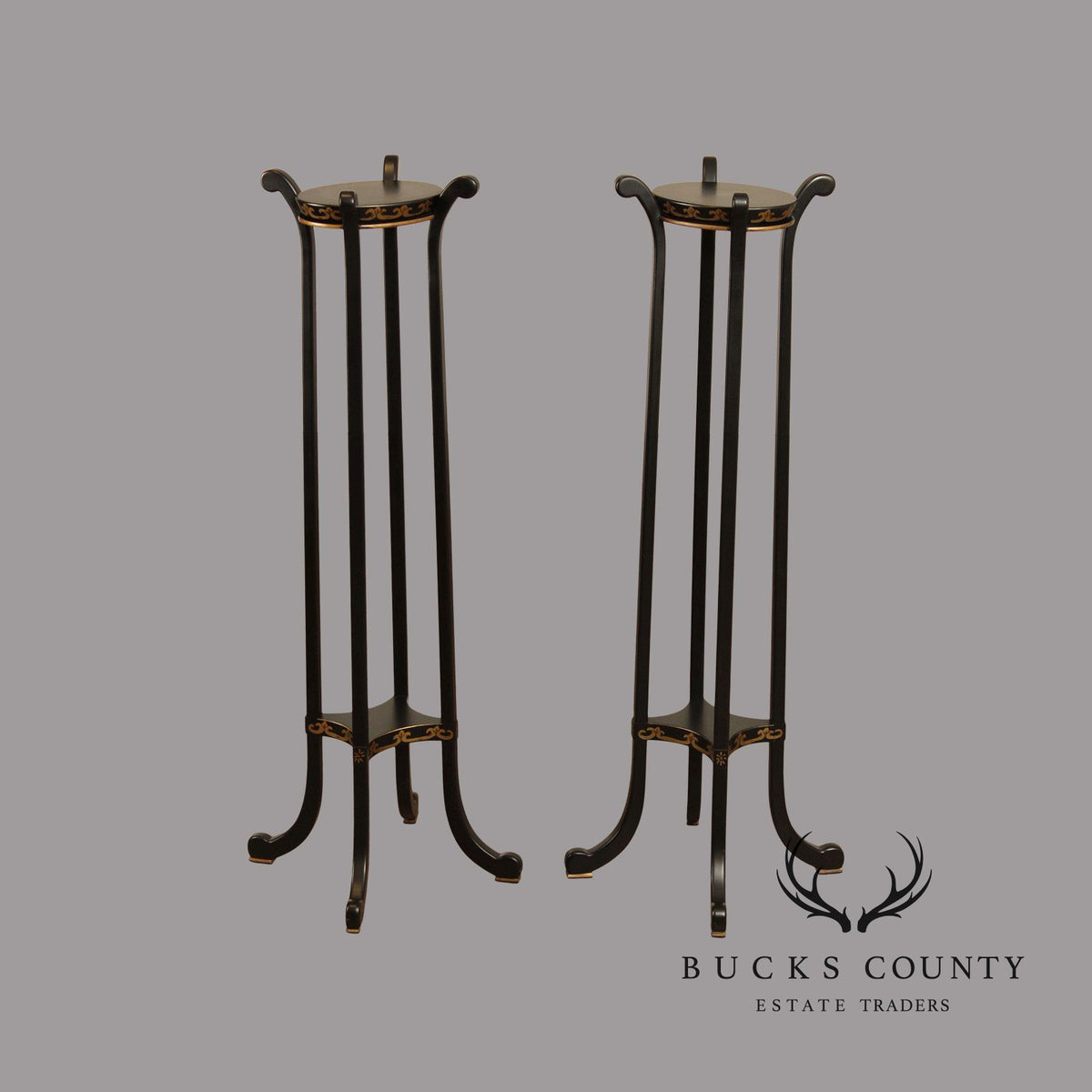 Chelsea House Ebonized Pair Of Paris Fern Stands