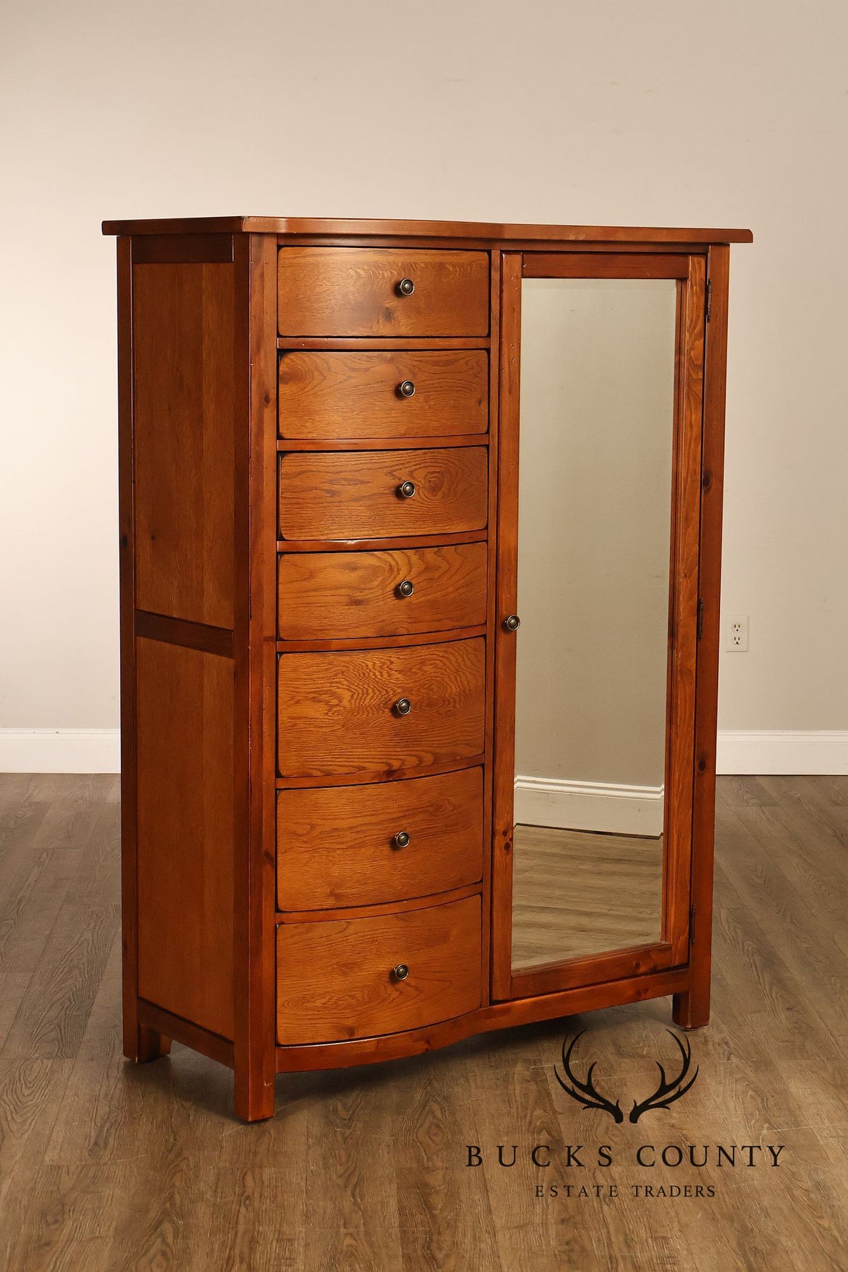 Bassett Furniture American Country Oak Seven Drawer Armoire Chifferobe With Mirror