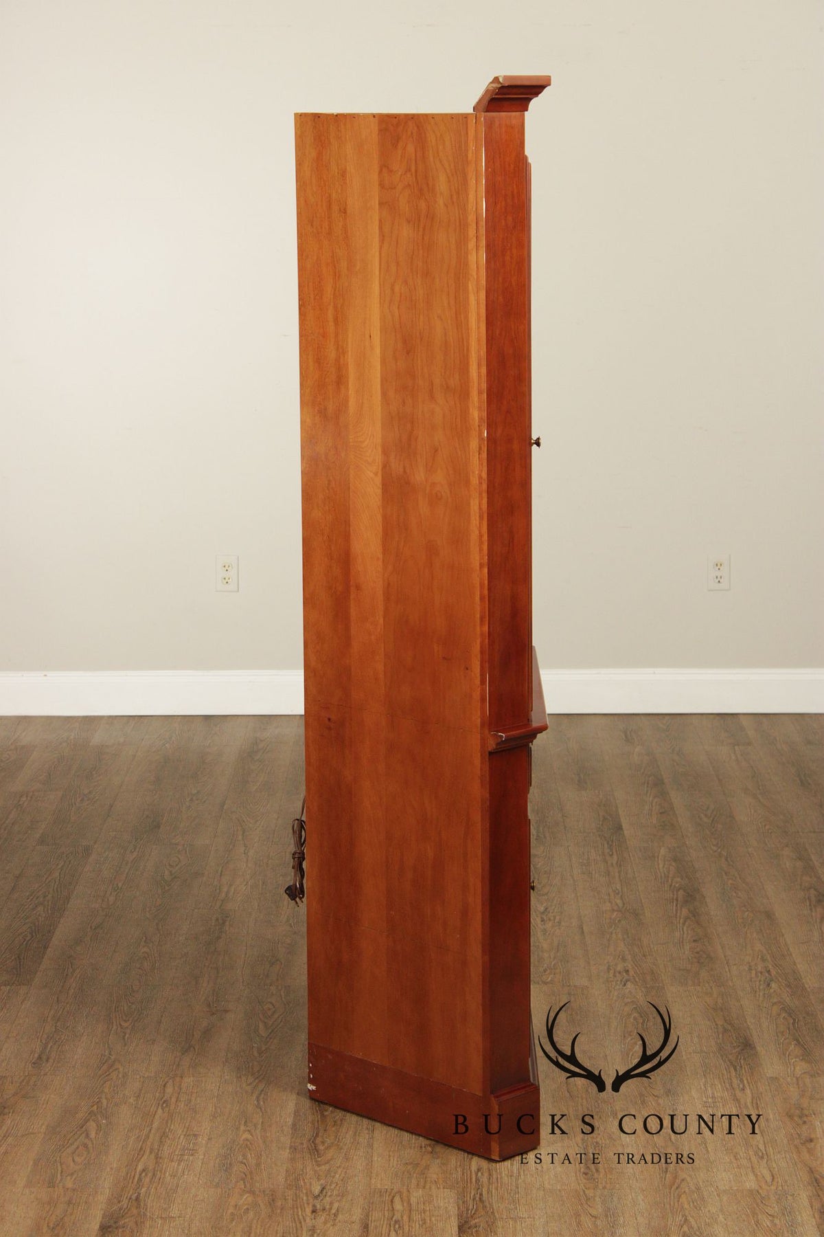 J.B. Van Sciver Traditional Pair Of Cherry Lighted Corner Cabinets
