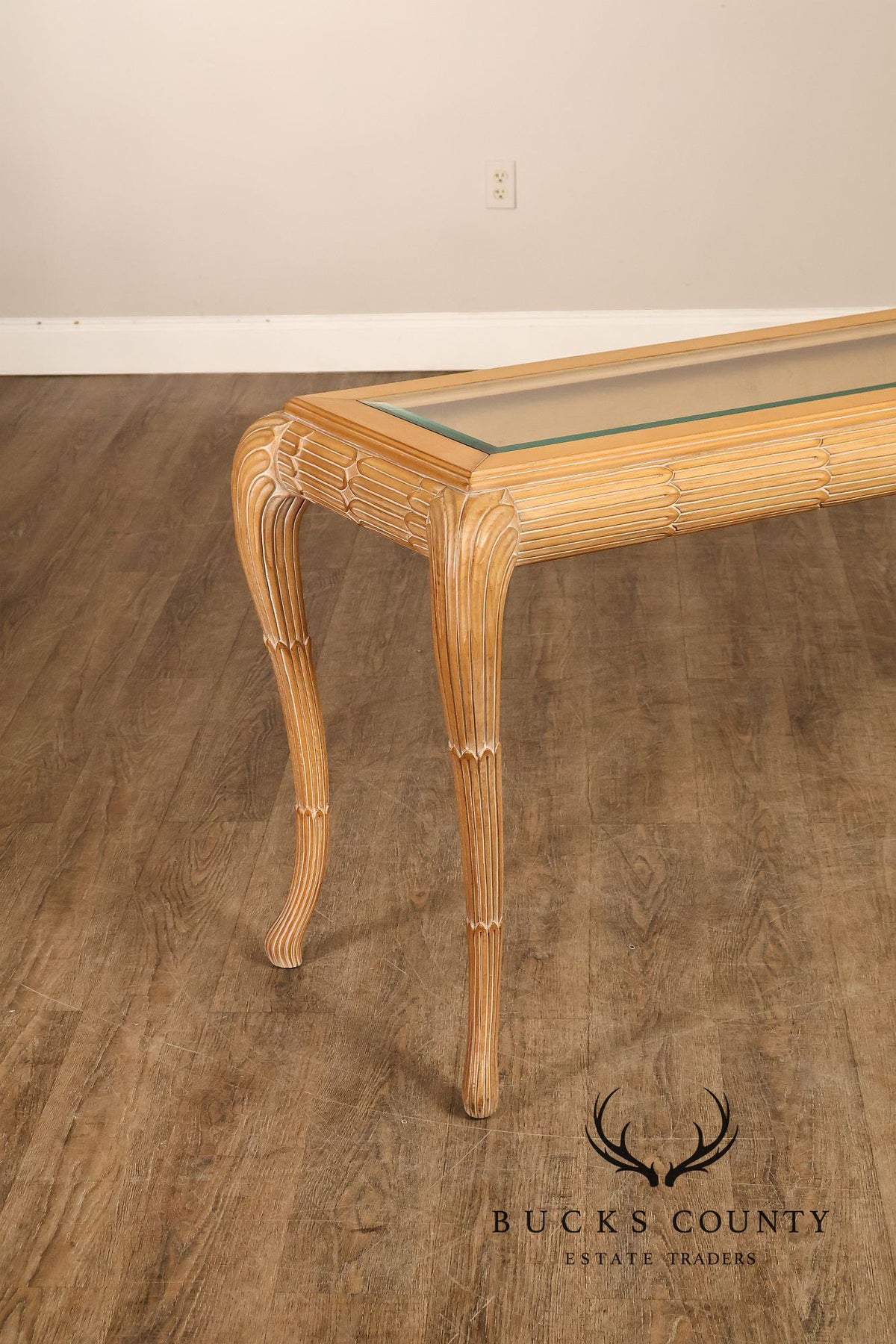 Hollywood Regency Narrow Glass Top Sofa Table