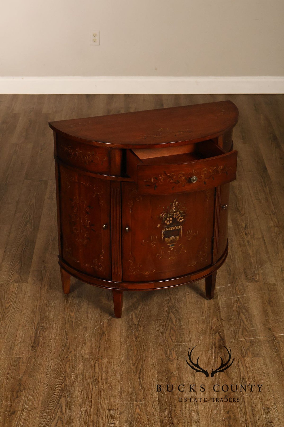 Ethan Allen Adam Style Pair of Painted Demilune Chests
