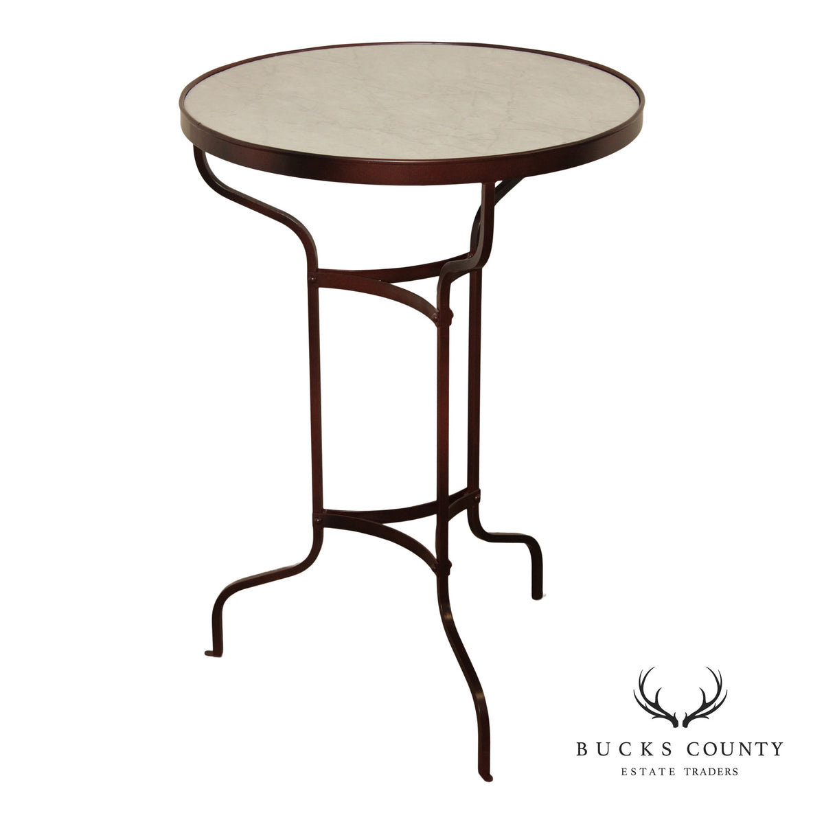Vintage Wrought Iron and Round Marble Top Side Table