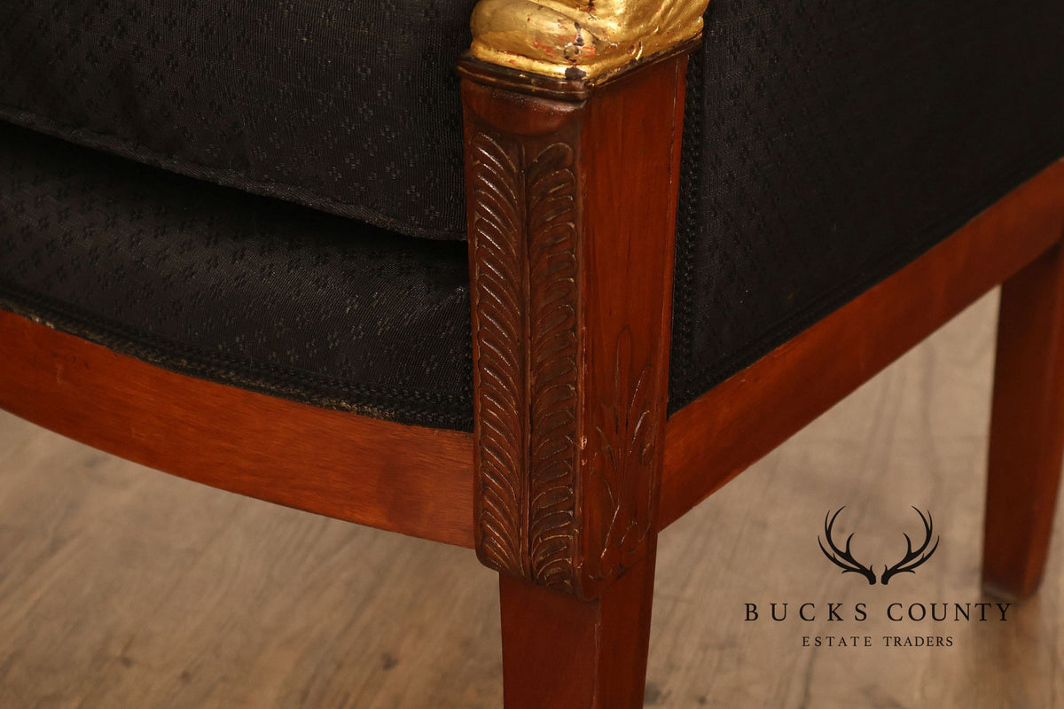 French Empire Style Partial Gilt Mahogany Armchair
