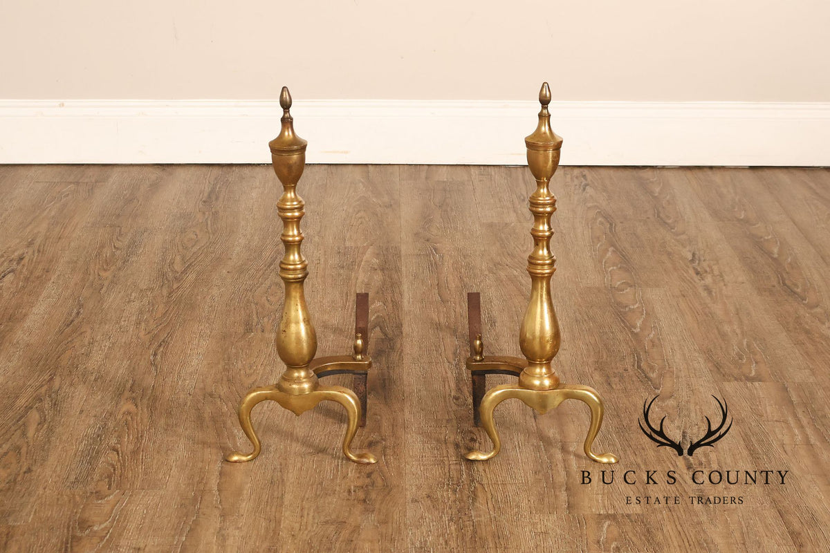 Puritan Federal Style Pair of Brass Andirons