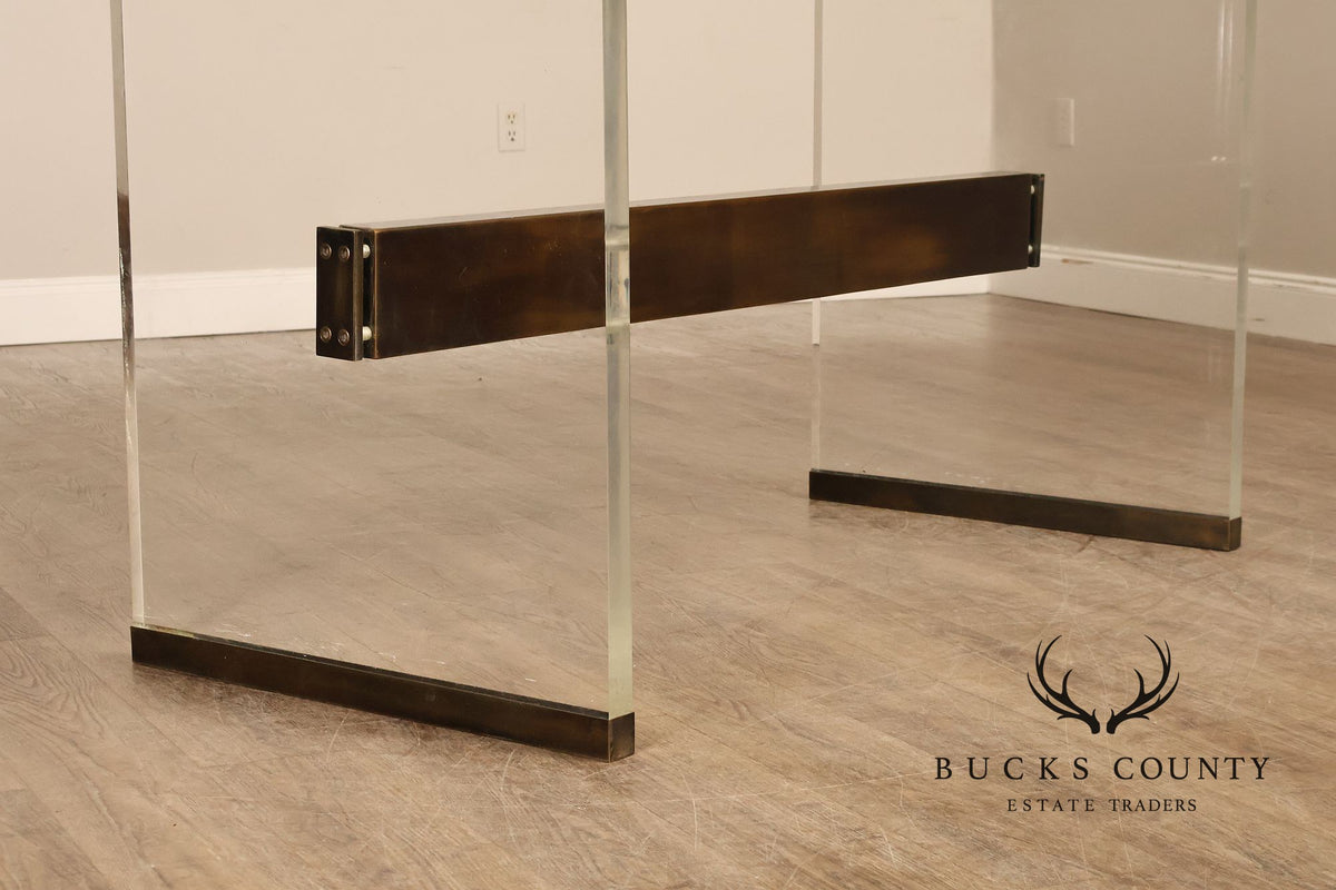 Postmodern Glass Top Lucite Trestle Dining Table
