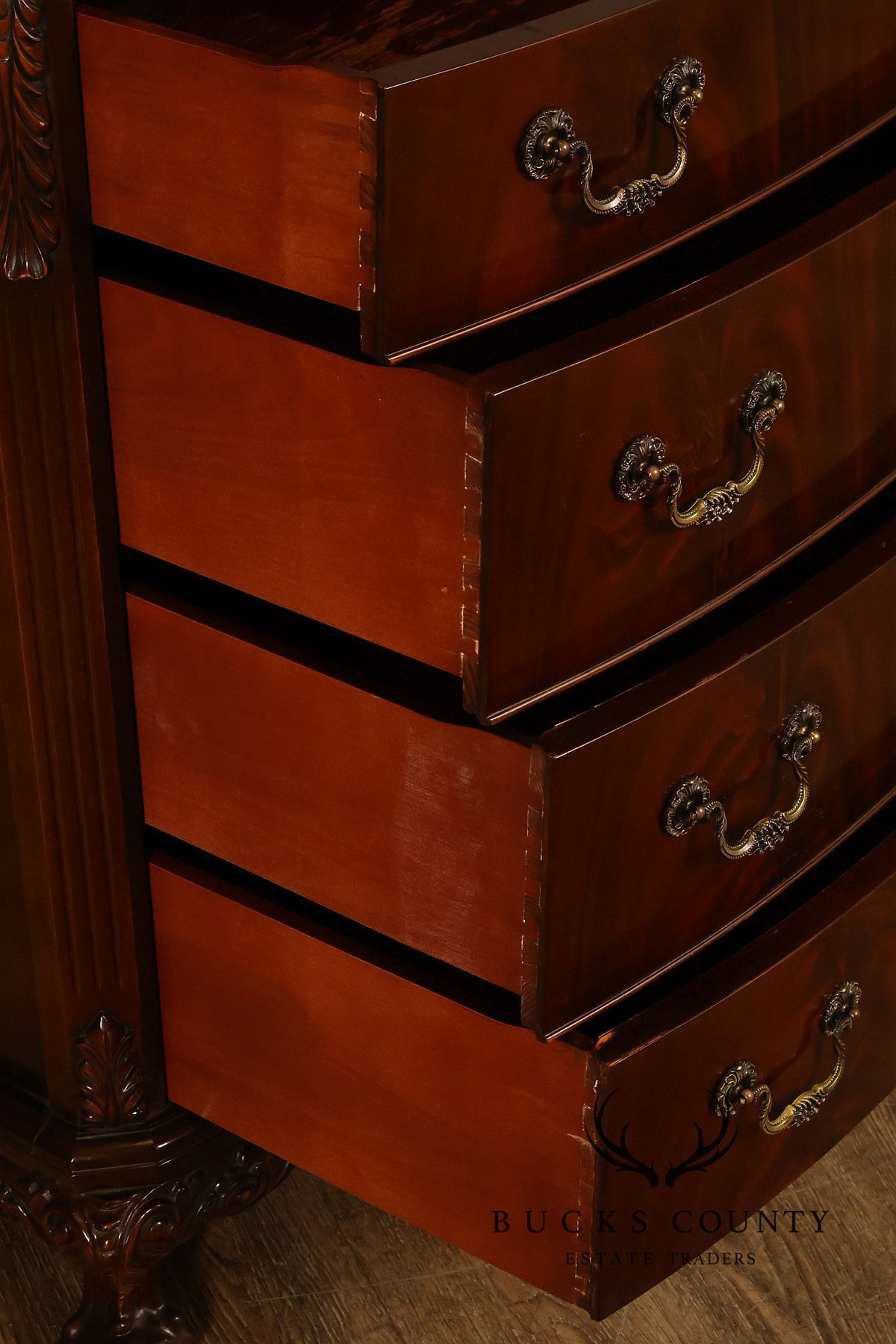 Traditional Mahogany Double Dresser With Carved Claw Feet