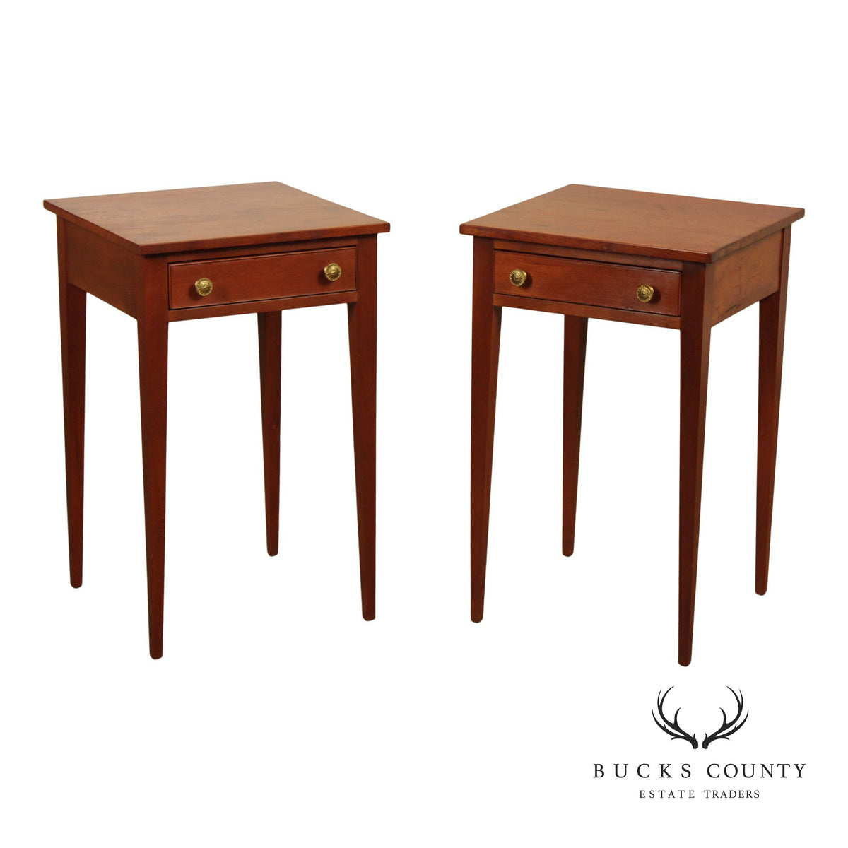 Hepplewhite Style Custom Quality Pair Of Single Drawer Work Stand Side Tables