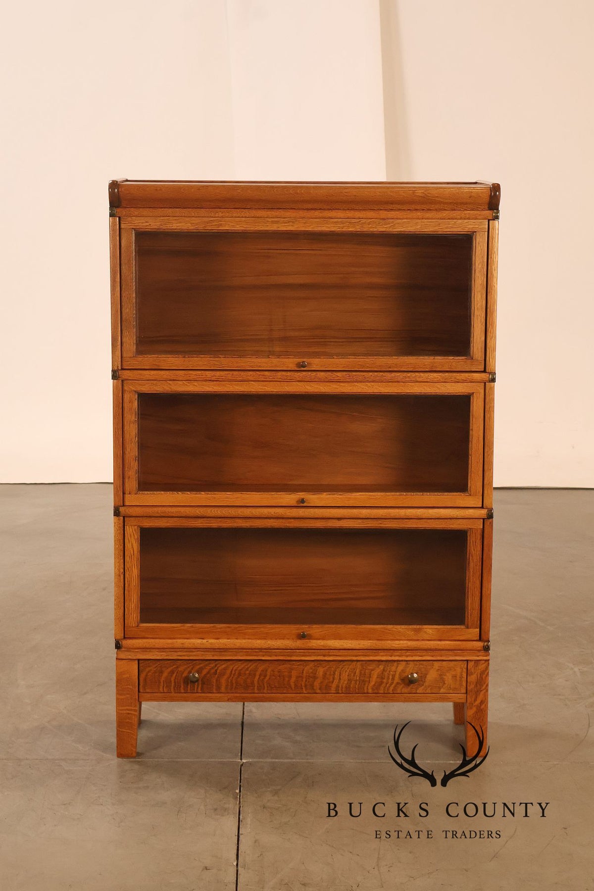 Arts & Crafts Three-Stack Oak Barrister Bookcase
