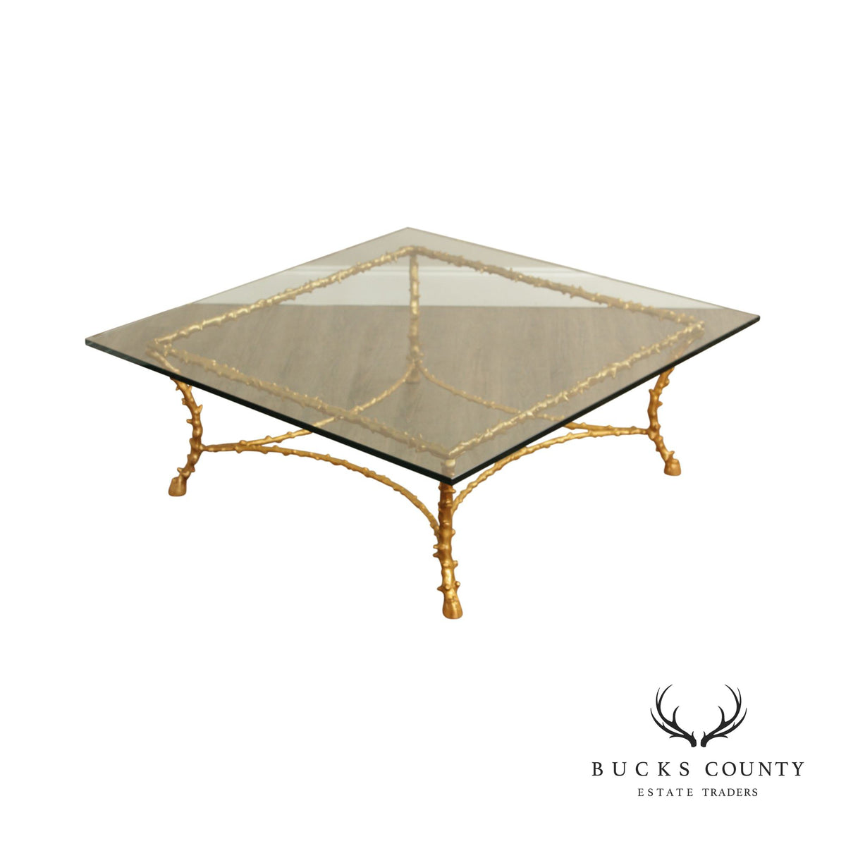 Italian Hollywood Regency Gilt Bronze Glass Top Coffee Table
