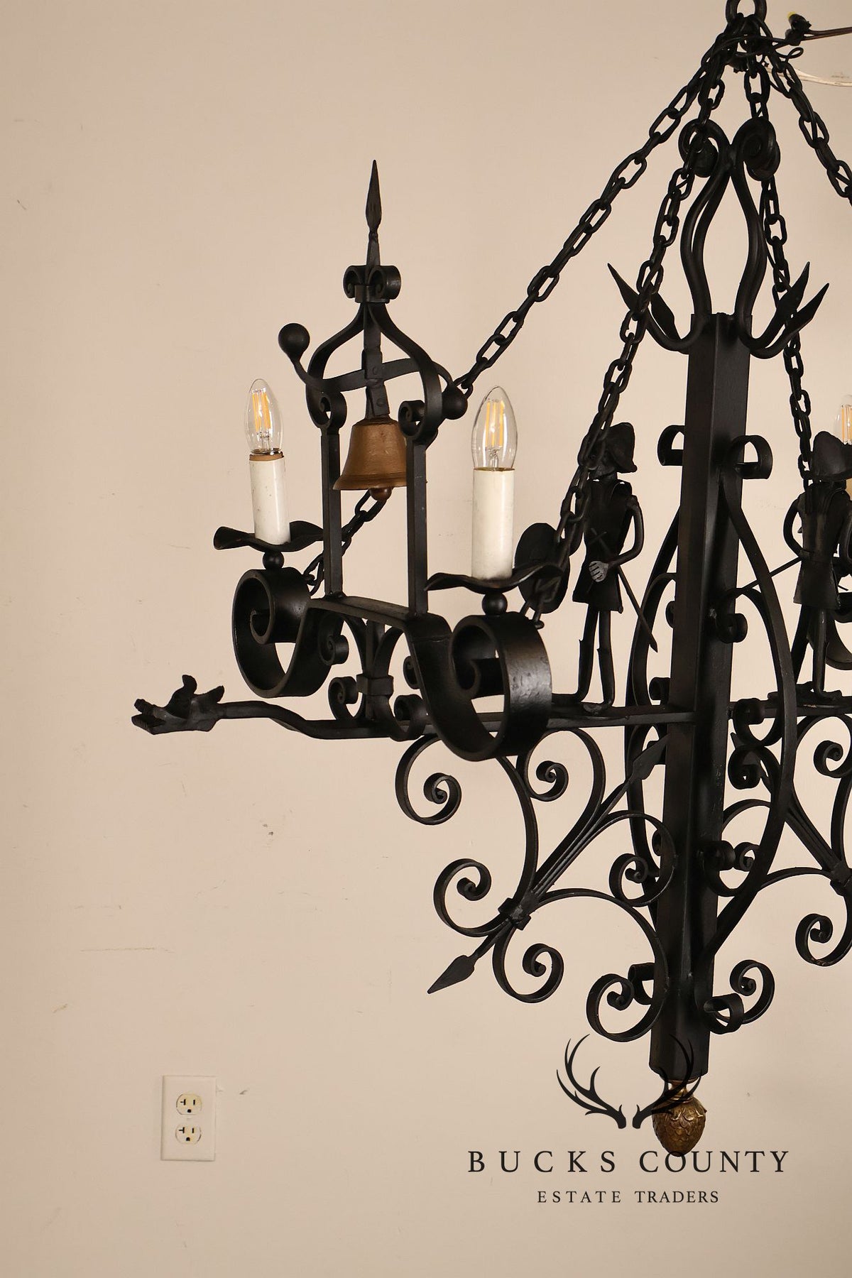 Quality Hand Forged Spanish Revival Wrought Iron Chandelier