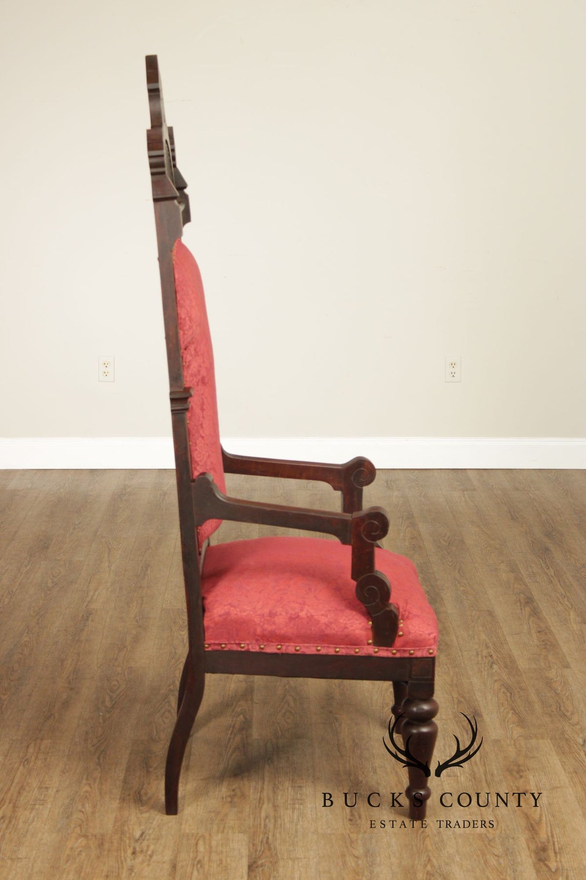 Antique American Gothic Revival Throne Chair