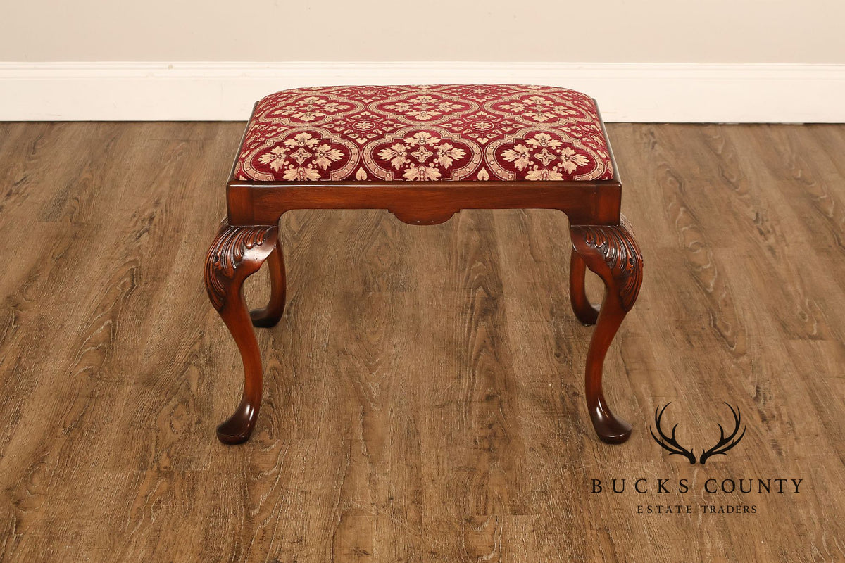 Smith & Watson Georgian Style Carved Mahogany Upholstered Stool