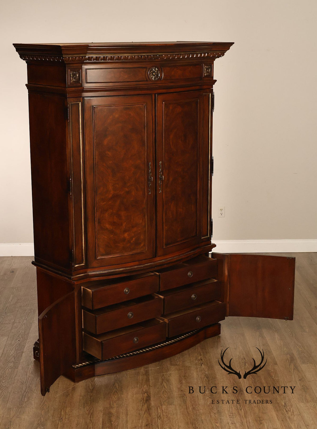 Drexel Heritage Hampshire Traditional Burl Wood Entertainment Armoire