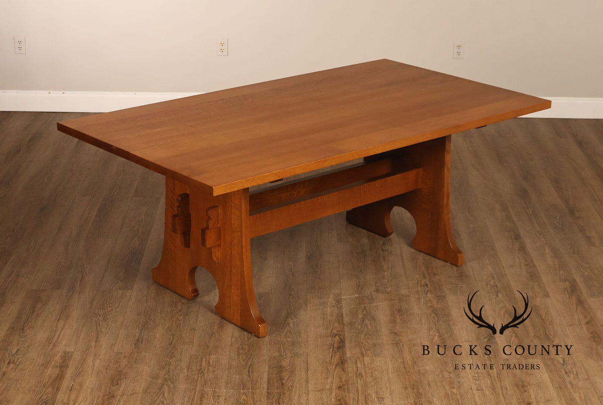 Stickley Mission Collection Oak Trestle Dining Table With Two Leaves